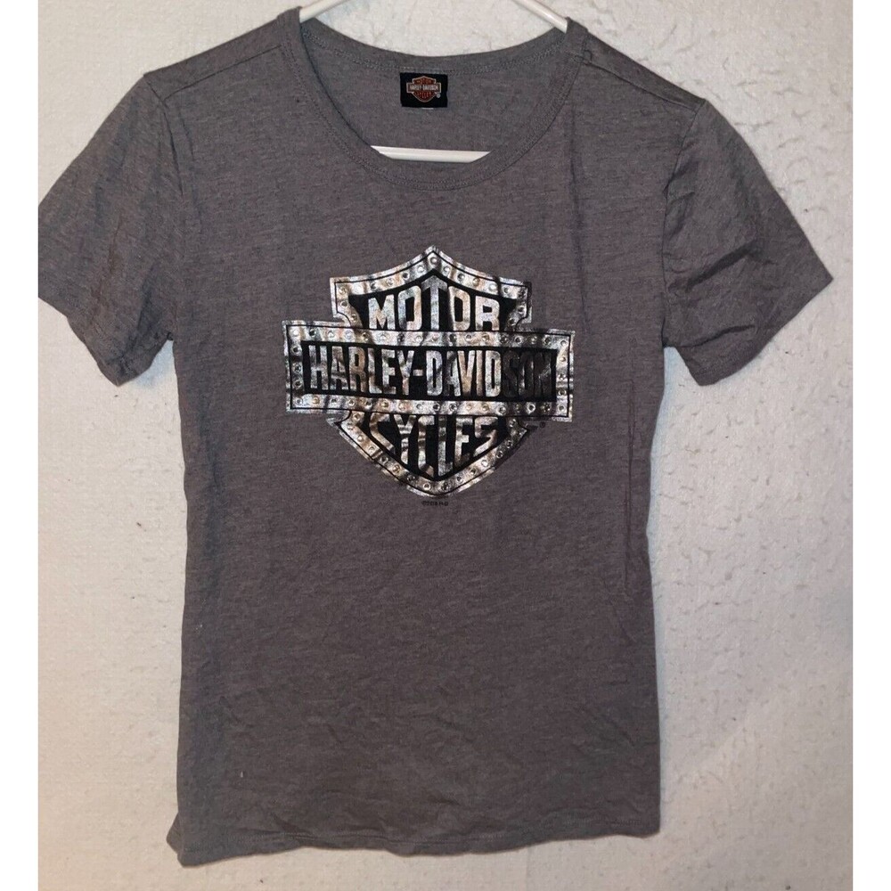 Harley Davidson Skull Graphic T-Shirt Womens S Short Sleeve Biker Bling Olympia